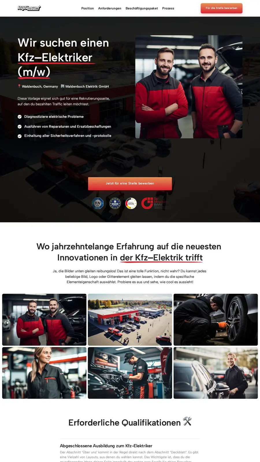Designbeispiel für einen Handwerksbetrieb